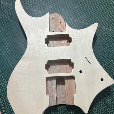 Unfinished Headless Mahogany Guitar Body, Flame Maple Veneer image 1