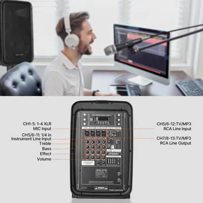 Vevor 2 X 8 in Speakers Portable PA System 300W Mixer Bluetooth Mic for DJ Party image 3