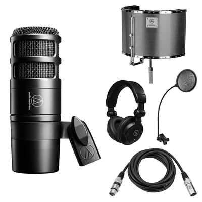 Audio-Technica Hypercardioid Podcast Microphone with Stand, Pop Filter, Headphones & XLR Cable