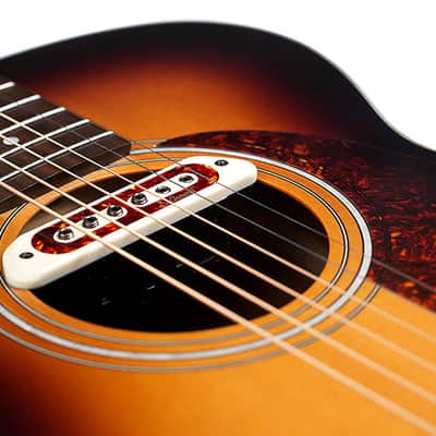 M-240E Troubadour Solid Top Concert Acoustic Guitar W/ DeArmond Tone Boss Pickup, Vintage Sunburst Satin image 7