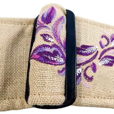Plum and Wheat Silk Guitar Strap Handmade Embroidered Variegated Floral Design One of A Kind image 6