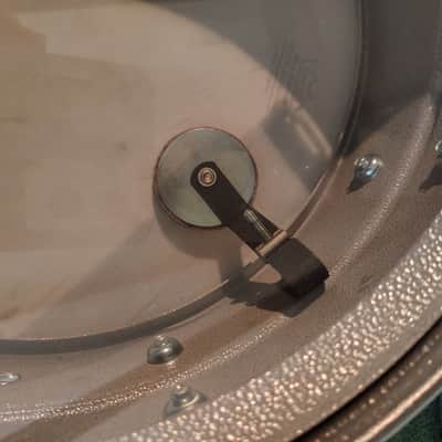 Ludwig L-404 Acrolite 5x14" 8-Lug Aluminum Snare Drum with Rounded Blue/Olive Badge 1979 - 1993 - Gray "Orange Peel" image 9