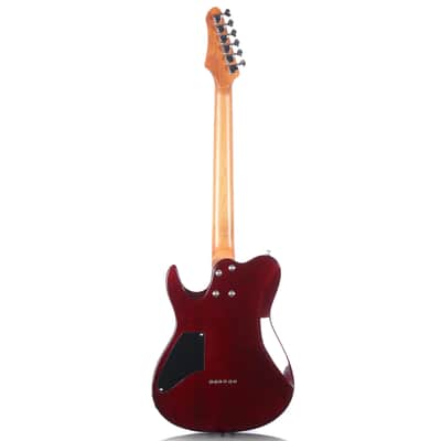 Electric Guitar Burl Wood Look Printed Top Modern Double Cut 6 String HH Pickups Tremolo Maple Neck Gloss Finish (Red) image 2