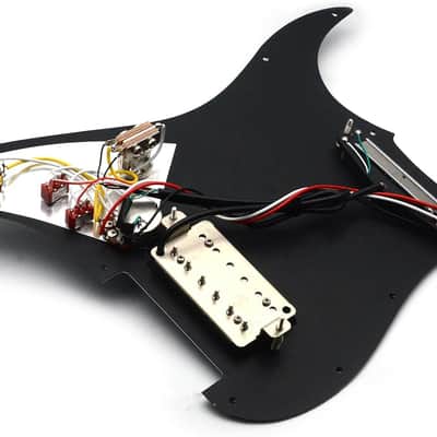 Alnico 5 Prewired Strat Pickguard Coil Splitting Pickguard HH(Mini Humbucker+Humbucker) Loaded Pickguard with Humbucker Pickups Set (Black, SH) image 5