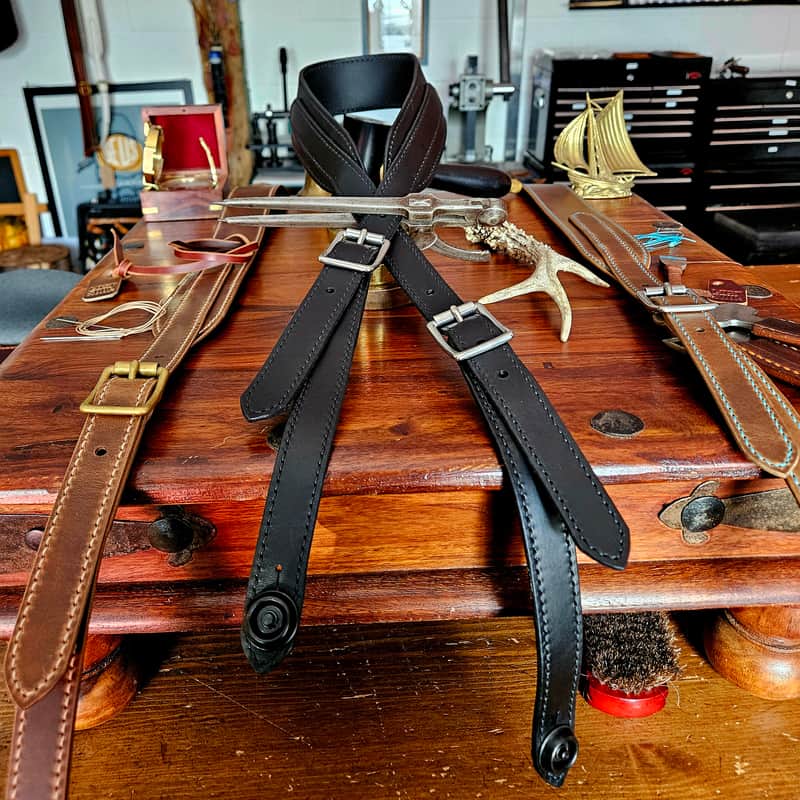 Hand Made, Hand Stitched Guitar strap "Rockatansky" in Black & Black - Vegetable Tanned Leather image 1