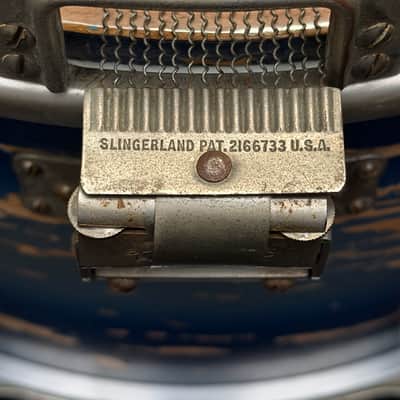 Slingerland Hollywood Ace Swing Radio King model 1-ply snare drum 14" x 7" 1939-1954 - Duco Blue Silver image 16