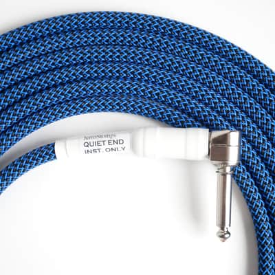 JS New 15 ft.Inst. Cable, Mogami 2524, G&H w/ Quiet plug, Right-Neon Blue Tight Weave image 1