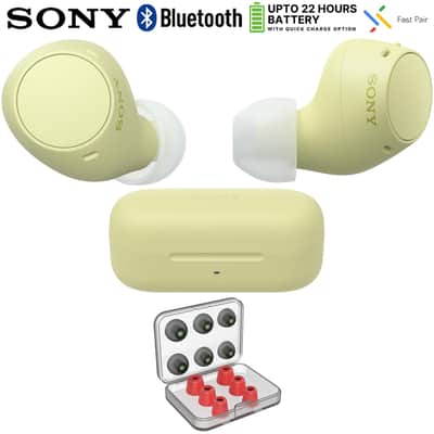 Sony WF-C510 Truly Wireless Earbuds, Yellow Bundle with Deco 6 Pairs of Earbud Tips image 2