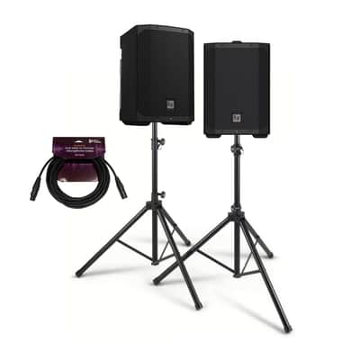 Electro-Voice EVERSE 8 8-Inch Compact 2-Way Battery Powered Loudspeaker (Black, 2-Pack) Bundle with Focus Pro Audio All-Aluminum Speaker Stand Pack and XLR Male to Female Microphone Cable (4 Items) image 1