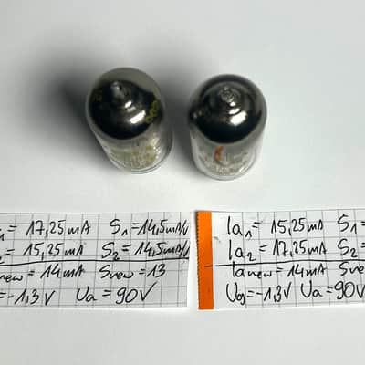 2 x NOS Tesla ECC88 "GOLD GRID / GOLD FRAME" tubes, 03.1963/03.1963 Telefunken CCa sound at a fraction of the price. Paired, measured image 3