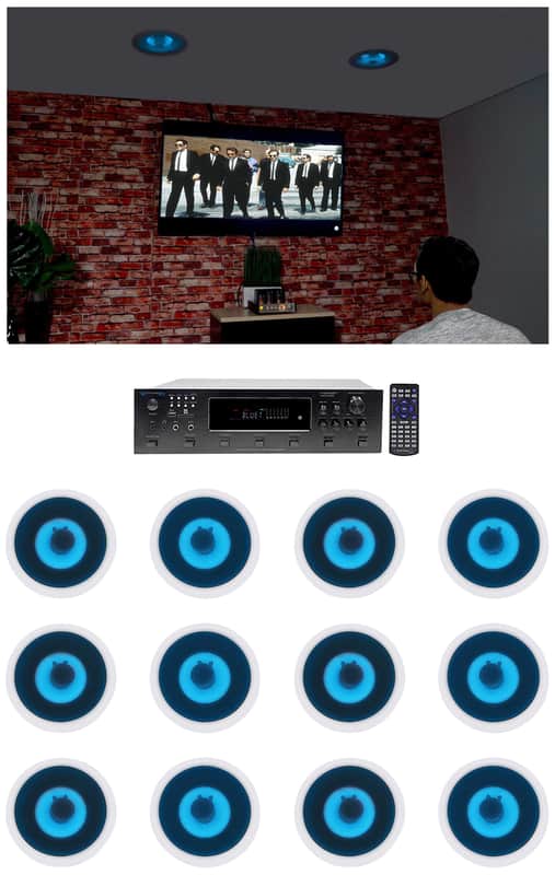 Technical Pro 6-Zone Home Theater Bluetooth Receiver+(12) 8" Blue LED Speakers image 1