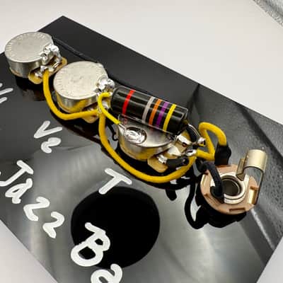 Fender Jazz Bass wiring harness (two volume and one tone) Bumblebee 0.047uF paper in oil capacitor image 2
