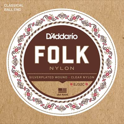 D'Addario EJ32C Folk Nylon Guitar Strings, Ball End, Silver Wound/Clear Nylon image 1