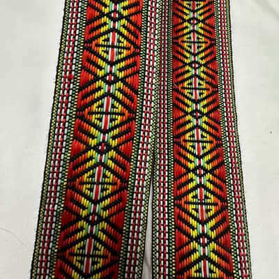 VINTAGE Retro Style Red, Yellow, Green, and Orange pattern 2" STRAP for GUITAR Cotton/Leather Metal Buckle image 9