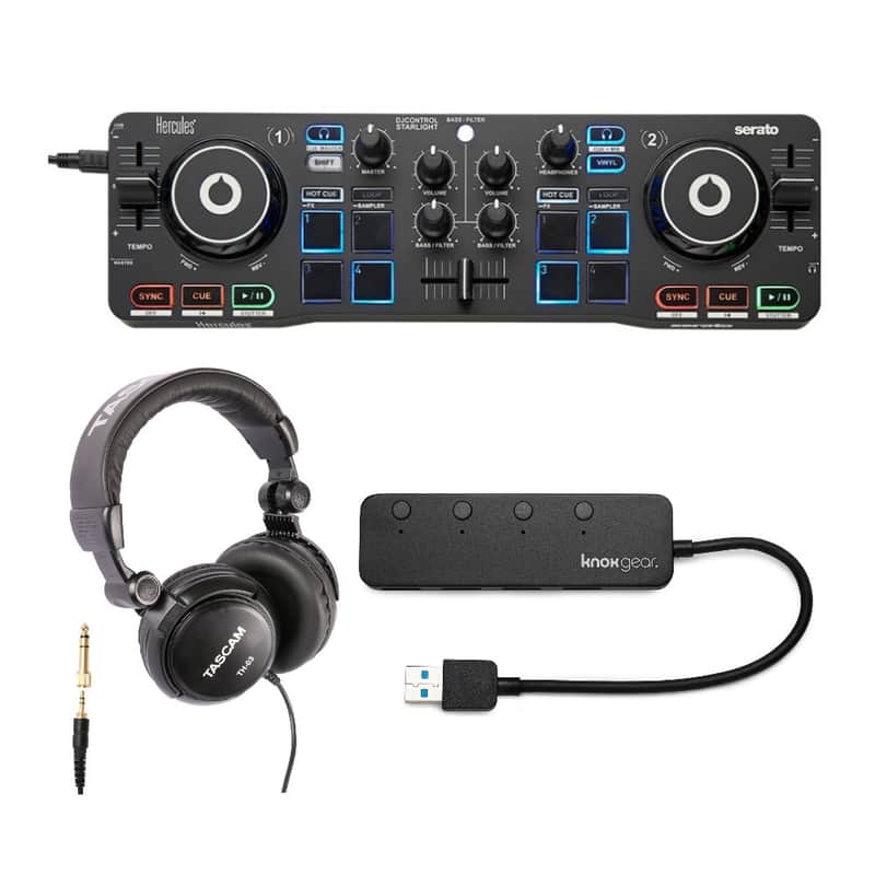 Hercules DJControl Starlight Pocket USB DJ Controller with Headphones & USB Hub image 1