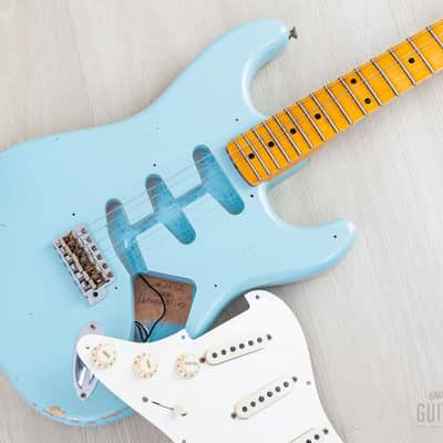 2023 Fender Custom Shop Limited Edition 1957 Stratocaster Relic Faded Daphne Blue w/ Case, COA, Tags image 22