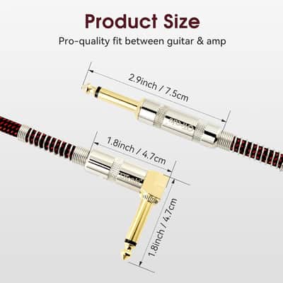 10ft Guitar Cable 2 Pack Electric Guitar Chord Instrument Cable Quarter Inch L Shaped Guitar Cable Straight to Right Angle Gold Plated Plug for Bass Amp Keyboard Red & Green image 2