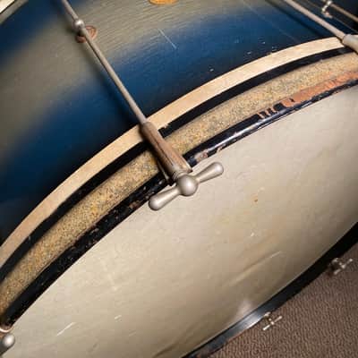 Early 1920s Ludwig  Marching Bass Drum 14x28 in Blue and Gold Duco image 8