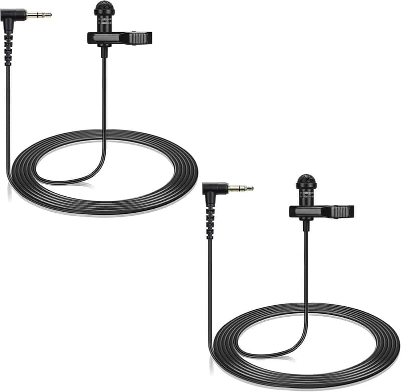 2-Pack Lavalier Microphone Compatible Microphone Transmitters - 90 Degrees L-Shaped 3.5mm Omnidirectional Lapel Lav Mic for Vlog Interview image 1