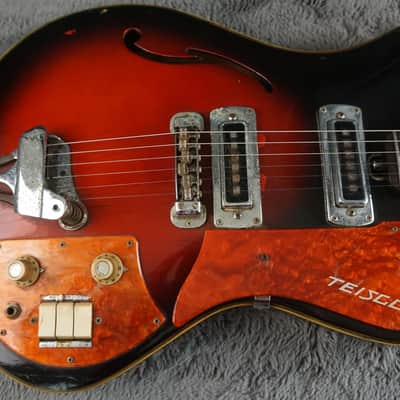 Vintage 1960s Teisco Semi-Hollow Electric Guitar Sunburst MIJ Gold Foil Pickups w/ Case – Refret image 6