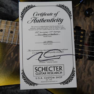 Schecter USA CUSTOM SHOP CET 50th Anniversary PROTOTYPE Metallic Gold w/Black Burst 6-String Electric Guitar w/ Black Tweed Case image 8