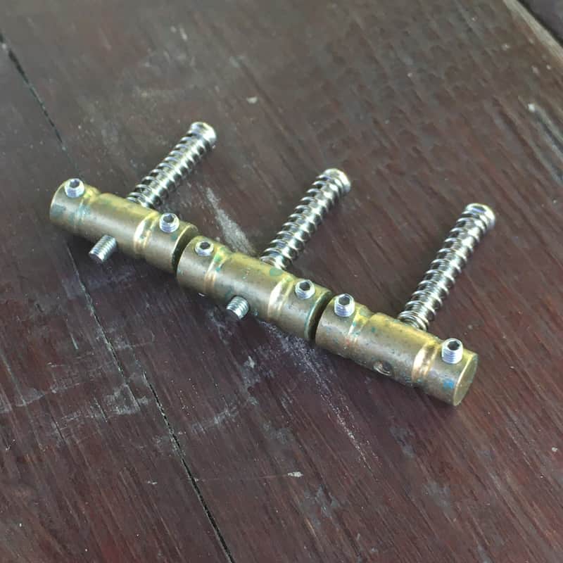 3 Tele Aged Relic Brass Saddles Notched For Vintage Fender Guitar Luthier Parts image 1