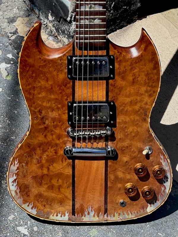 Antoniotsai SG type guitar 2000's - a very well made very ornate SG w/crazy Quilted Maple & Abalone w/a set of 70's DiMarzio PAF's. image 1