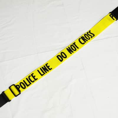 Police Line DO NOT CROSS guitar strap - Yellow Nylon - Leather ends -Made in USA Fort Bryan? image 1