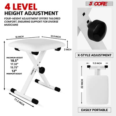 5 Core Keyboard Bench 2 Inch Padded Cushioned Piano Stool Height Adjustable 19" Guitar Seat Portable image 3
