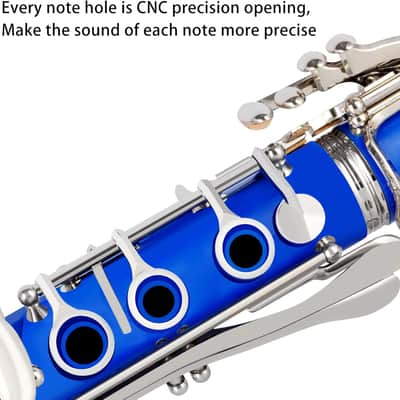 Bb Flat Clarinet - Nickel Keys, Blue, Beginner with Hard Case and Cleaning Kit image 2