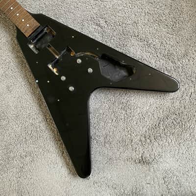 Black Flying V Style Electric Guitar, Basswood Body, Maple Neck