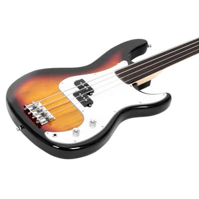 Glarry Fretless Electric Bass Guitar Full Size 4 String for experienced Bass Players Sunset / 20W Amplifier image 4