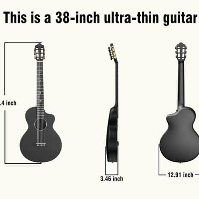 Carbon Fiber Acoustic Guitar, 38-inch Nylon-string Guitarra,Durable 6-string Ultra-thin Guitar for Beginners (Black) image 2