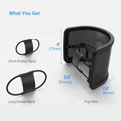 Pop Filter Screen, Compact Microphone Pop Shield Windscreen with Metal Mesh for Recording Studio, YouTube Videos, Streaming, Podcast (Black) image 2
