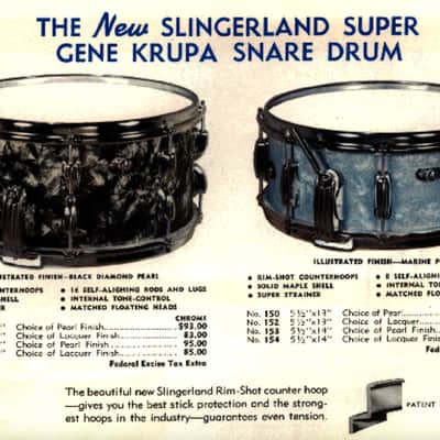 Slingerland -  1960s, 5.5x14" 8-lug 1 Ply Gene Krupa Radio King Model Snare Drum, Clamshell, Black Diamond Pearl image 19