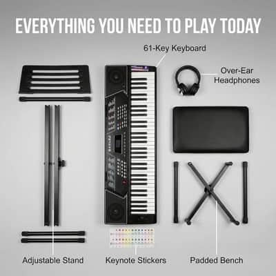 61 Key Keyboard Piano Stand With Pitch Bend Kit, Piano Bench, Headphones, Simply Piano App & Keynote Stickers image 3