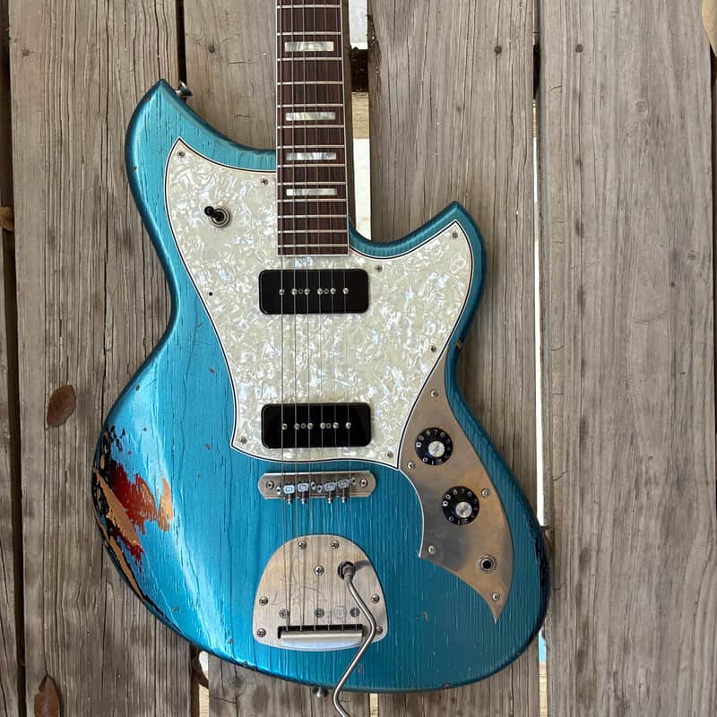 YouTube Vid in description Novo Serus J Lake Placid Blue over 64 sunburst binding electric guitar p90 case image 1