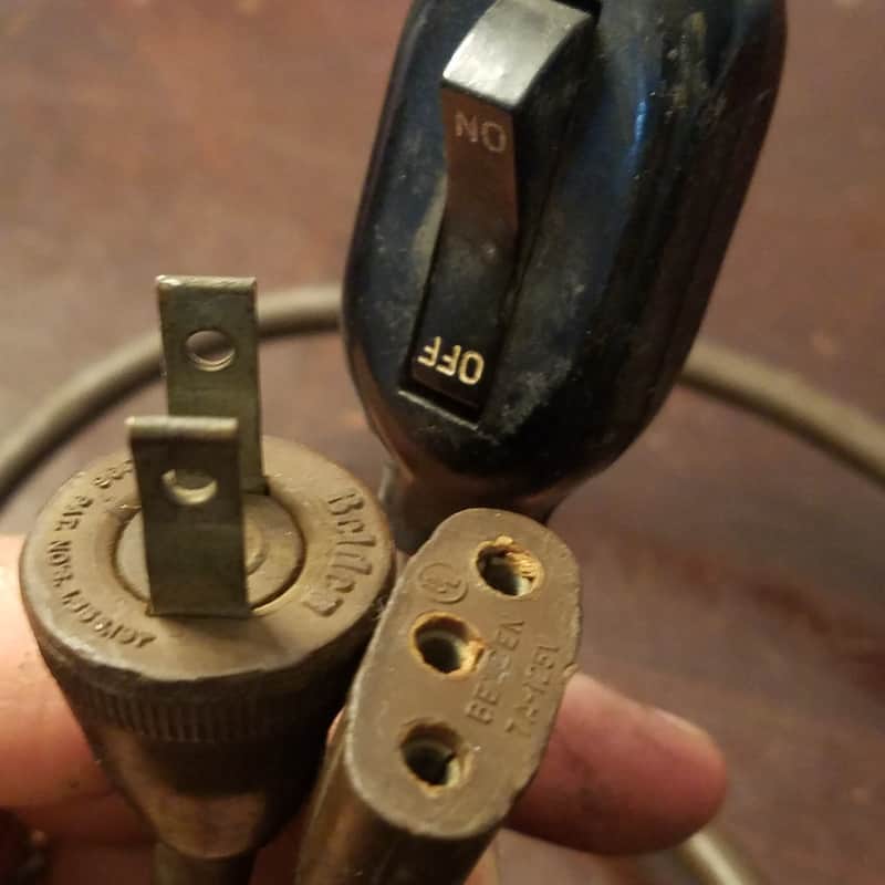 Belden Belden Bell & Howell RARE y-splitter remote switch 3-pin power cord cable projector amplifier 1950s - Brown molded rubber image 1