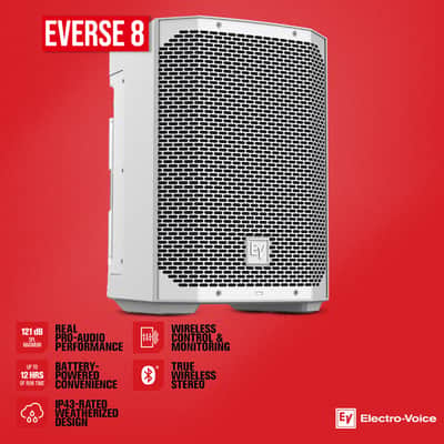 Electro-Voice EVERSE 8 8-Inch 2-Way Battery Powered Loudspeaker (White) Bundle with Focus Pro Audio All-Aluminum Speaker Stand Pack and 25-Feet XLR Male to Female Microphone Cable image 2