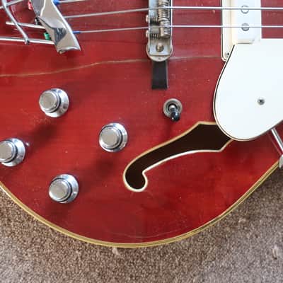 Vintage 1966 Vox Cougar V214 Bass Guitar Cherry Red Very Clean With Case 6/7 Condition Lots Of Finish Checking image 11