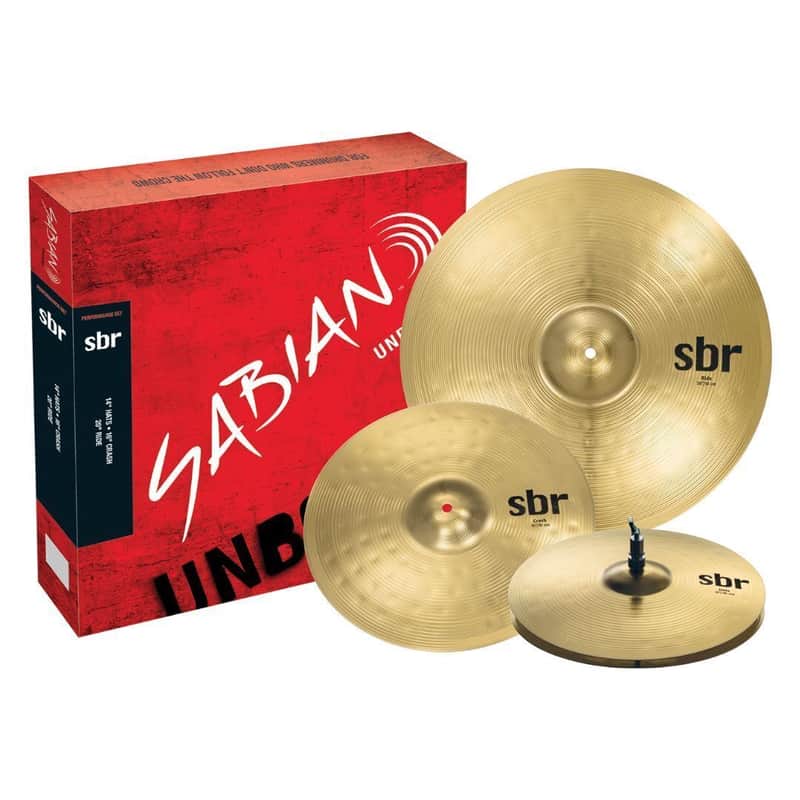 SABIAN SBR Performance Brass Cymbal Set of 14-Inch Hats, 16-Inch Crash, and a 20-Inch Ride with Hammered and Lathed Surfaces image 1