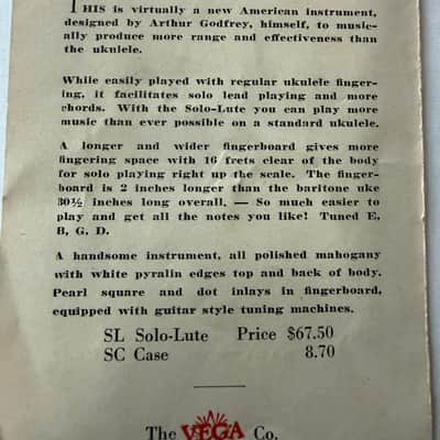 Vega Arthur Godfrey De Luxe Solo Lute Baritone Ukulele 1950s - Mahogany image 10