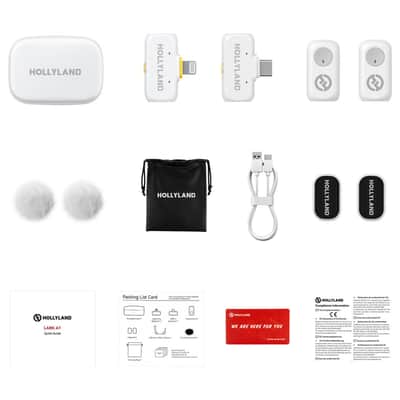 Hollyland LARK A1 Combo 2-Person Wireless Microphone System with USB-C and Lightning Connectors for Mobile Devices (Ivory White, 2.4 GHz) + Vivitar compact Selfie Video Tripod + 16GB Transcend MicroSD Memory Card with Adapter image 3