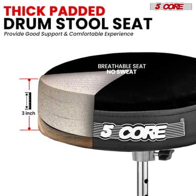 5 Core Drum Throne 3" Padded Drum Seat Height Adjustable Drumming Chair for Practice and Performance image 2