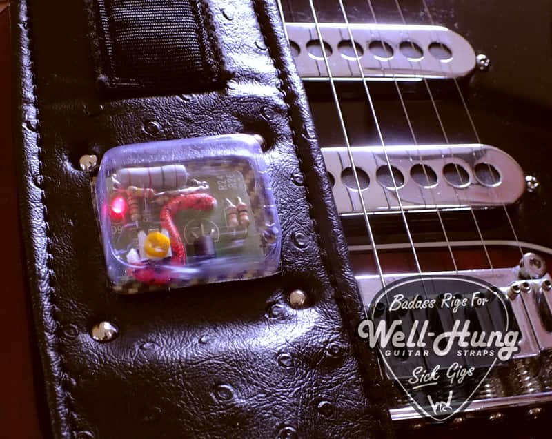 Well-Hung "PerfecTONE" guitar strap, 3" wide Prototype w/Aural Excitement circuit, BlackBird image 1