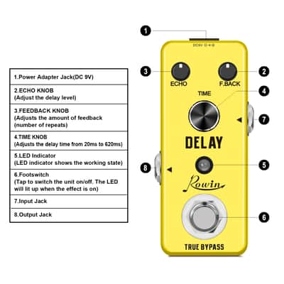 Rowin Analog Vintage Delay Guitar Effect Pedal image 3