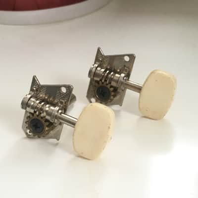 2 Vintage Acoustic Electric Guitar Tuners “JAPAN” Chrome Cream Buttons Rare MIJ image 1