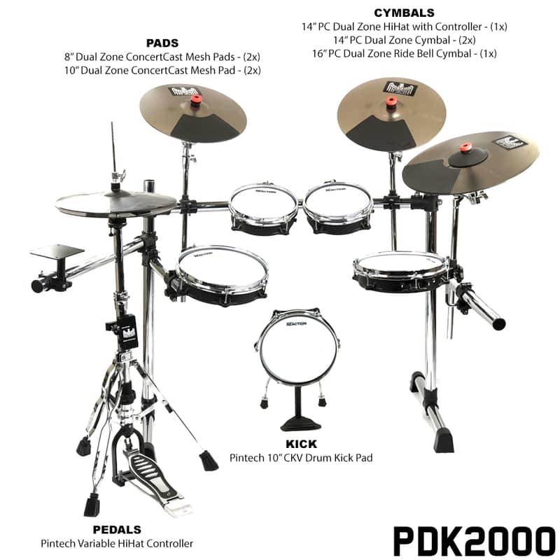 Pintech Pintech PDK2000 Electronic Drum Kit - Kit Rack Setup With PC Cymbals - PC Cymbals Standard image 1