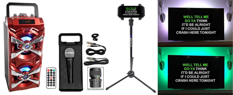 NYC Acoustics Bluetooth Karaoke Machine System wActive+TV LED's+Mic+Remote+Stand image 1