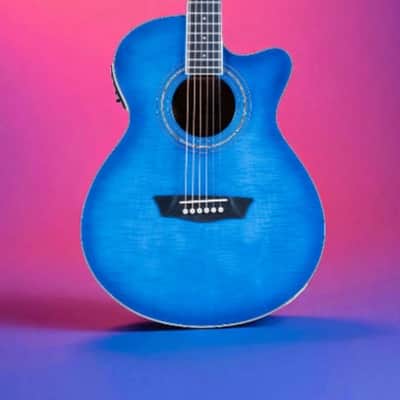 Washburn EA15 Festival Series Mini Jumbo Cutaway Acoustic Electric Guitar. Trans Blue image 4